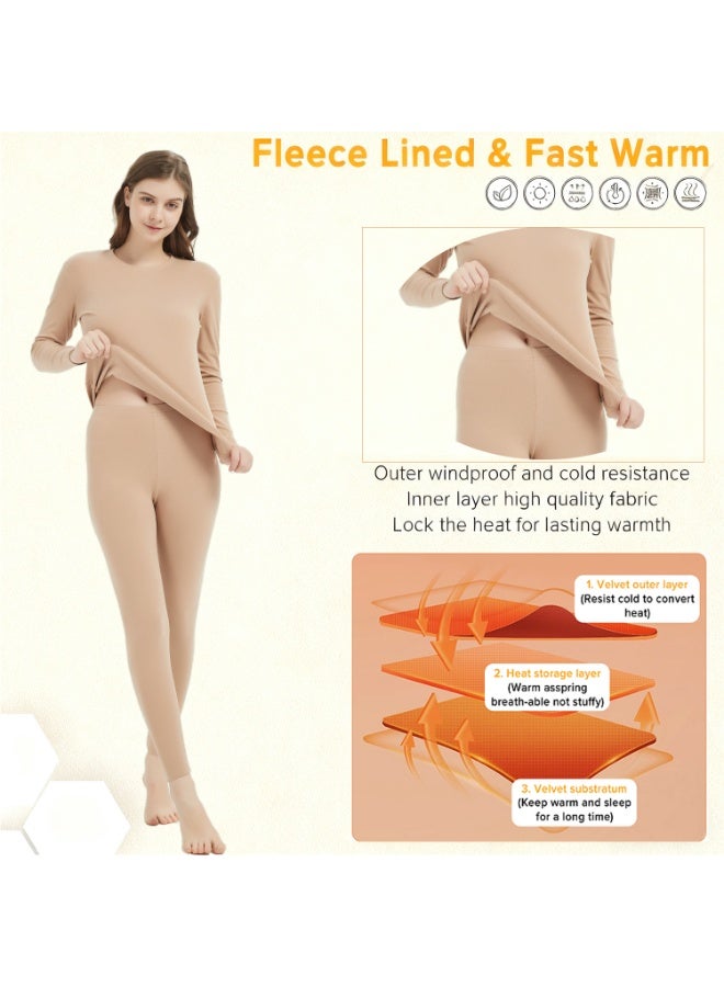 Naxifly Thermal Underwear Set for Women,Long Johns Thermal Set Wool Women Thermal Underwear Set, High Elasticity, Base Layer Long Sleeve Thermals with Fleece Lined for Indoor, Hiking, Outdoor Sports（Skin） - Image 2