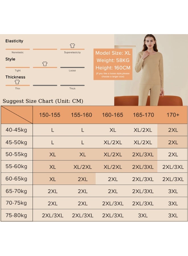 Naxifly Thermal Underwear Set for Women,Long Johns Thermal Set Wool Women Thermal Underwear Set, High Elasticity, Base Layer Long Sleeve Thermals with Fleece Lined for Indoor, Hiking, Outdoor Sports（Skin） - Image 5