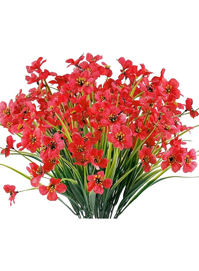 إيروريكس 12 حزمة زهور صناعية خارجية مقاومة للأشعة فوق البنفسجية زهور صناعية لا تتلاشى نباتات صناعية حديقة شرفة نافذة صندوق تزيين أحمر غامق - Image 1