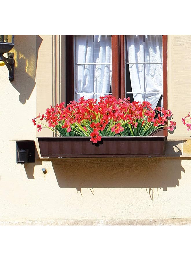 إيروريكس 12 حزمة زهور صناعية خارجية مقاومة للأشعة فوق البنفسجية زهور صناعية لا تتلاشى نباتات صناعية حديقة شرفة نافذة صندوق تزيين أحمر غامق - Image 3