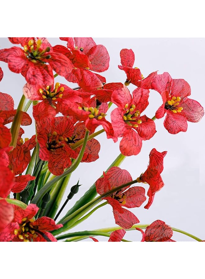 إيروريكس 12 حزمة زهور صناعية خارجية مقاومة للأشعة فوق البنفسجية زهور صناعية لا تتلاشى نباتات صناعية حديقة شرفة نافذة صندوق تزيين أحمر غامق - Image 2