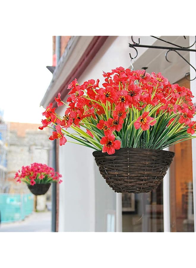 إيروريكس 12 حزمة زهور صناعية خارجية مقاومة للأشعة فوق البنفسجية زهور صناعية لا تتلاشى نباتات صناعية حديقة شرفة نافذة صندوق تزيين أحمر غامق - Image 5