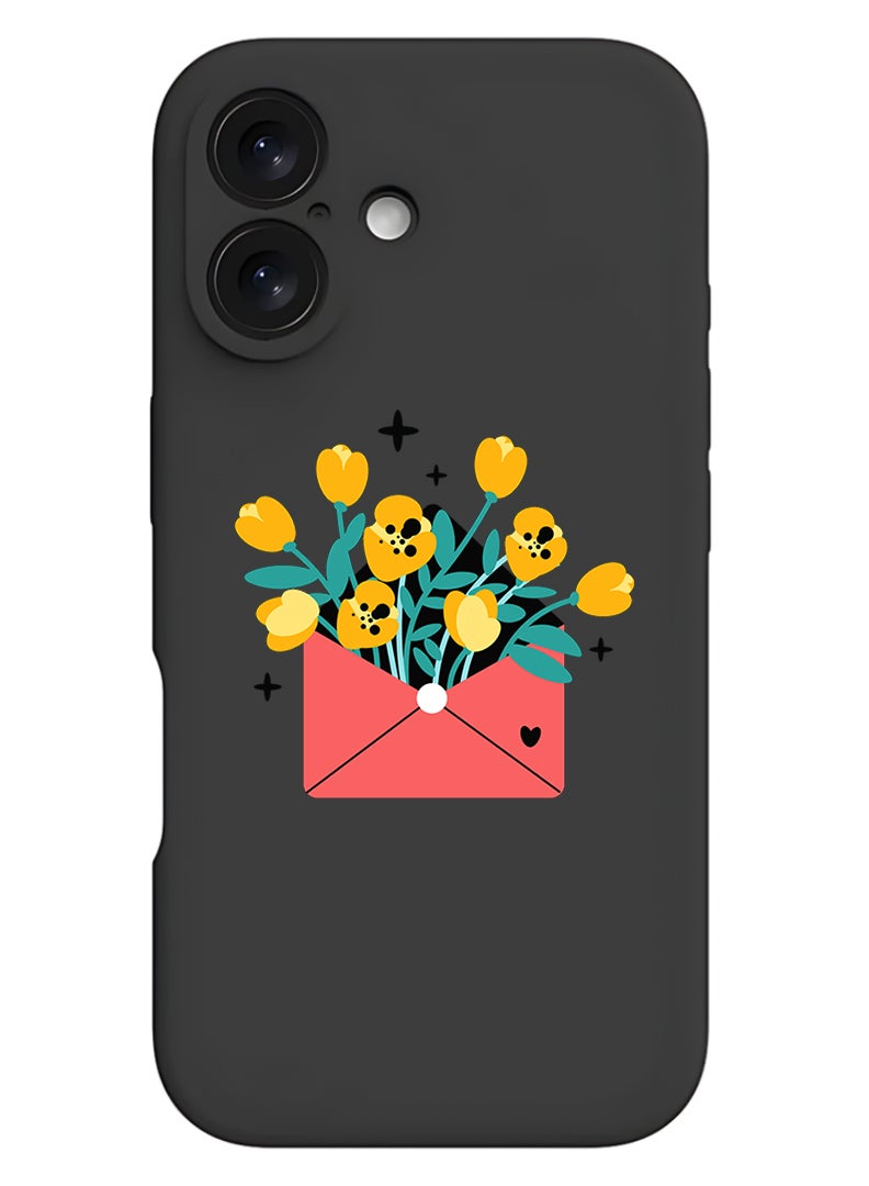 Theodor Protective Slim Fit Case Liquid Silicone Cover with Full Body Protection Anti-Scratch Shockproof Case For Apple iPhone 17 (Black) flowers in envelope - Image 1