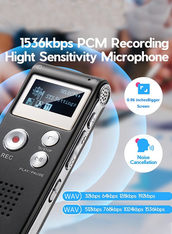 128GB Digital Voice Recorder Mini Audio Recording Device with Playback for Lectures Meetings, Dictaphone with Noise Reduction - Image 2