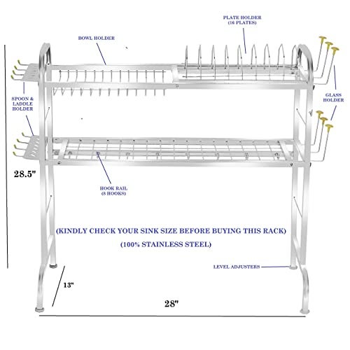 Homify Stainless Steel Over The Sink Dish Drying Rack 28 Inch| 2-Tier Utensil Holder for Kitchen | Counter Top Sink Rack | Standing Shelf for Organize Kitchen | Kitchen Dish Rack (2 Shelf) - Image 2