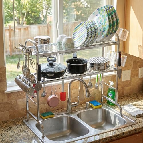 Homify Stainless Steel Over The Sink Dish Drying Rack 28 Inch| 2-Tier Utensil Holder for Kitchen | Counter Top Sink Rack | Standing Shelf for Organize Kitchen | Kitchen Dish Rack (2 Shelf) - Image 1