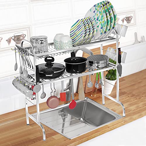 Homify Stainless Steel Over The Sink Dish Drying Rack 28 Inch| 2-Tier Utensil Holder for Kitchen | Counter Top Sink Rack | Standing Shelf for Organize Kitchen | Kitchen Dish Rack (2 Shelf) - Image 3