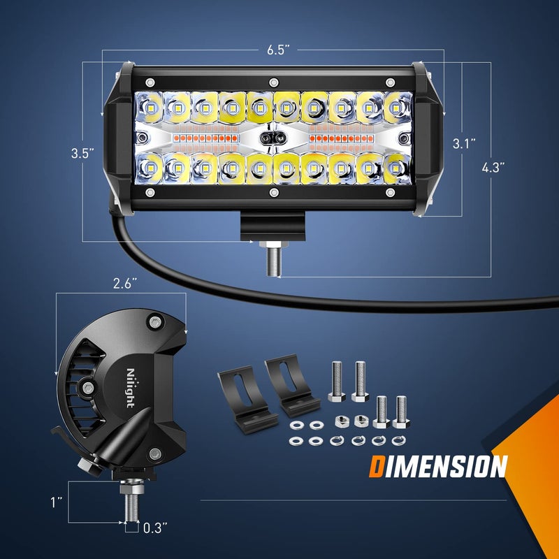 Nilight 2PCS 6.5 Inch 120W LED Light Bar Amber White Strobe 6 Modes Memory Function Off-Road Truck Car ATV SUV Cabin Boat with 16AWG Wiring Harness Kit-2 Lead - Image 2