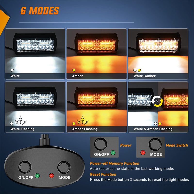 Nilight 2PCS 6.5 Inch 120W LED Light Bar Amber White Strobe 6 Modes Memory Function Off-Road Truck Car ATV SUV Cabin Boat with 16AWG Wiring Harness Kit-2 Lead - Image 3