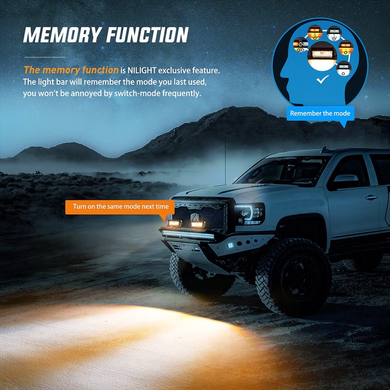 Nilight 2PCS 6.5 Inch 120W LED Light Bar Amber White Strobe 6 Modes Memory Function Off-Road Truck Car ATV SUV Cabin Boat with 16AWG Wiring Harness Kit-2 Lead - Image 5
