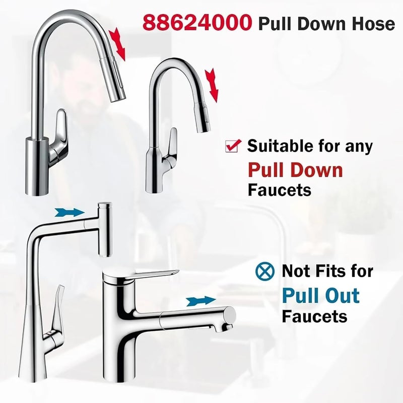 كاست ويف خرطوم استبدال حنفية المطبخ لـ Hansgrohe 88624000، خرطوم رش مرن بطول 59 بوصة قابل للسحب متوافق مع 95507000 و 95506000، جزء بديل متين لإصلاح حنفية الحوض - Image 4