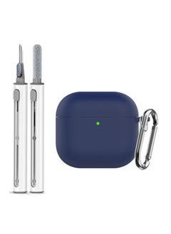يونك الجيل الرابع airpods شحن غطاء مربع ، 360 درجة حماية للماء + المضادة للخدش + مجهزة المكونات الغبار ، سميكة ودائمة ، الصف الغذاء سيليكون تلميع تصميم متكامل ، مع تنظيف الأقلام والأزرار ، الأزرق الداكن  - Image 1