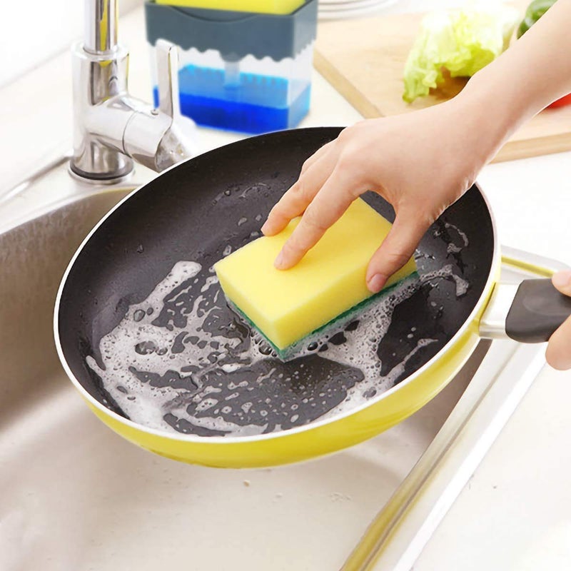 ZZ ZONEX 2 in 1 Soap Pump Plastic Dispenser for Dishwasher Liquid; Holder (Random Colour; Standard; 385ml) Free Sponge - Image 4