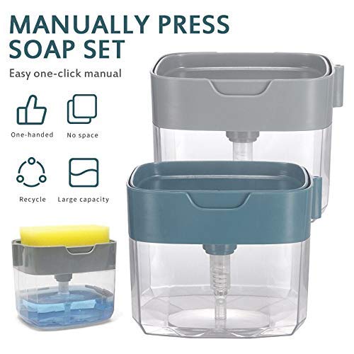 ZZ ZONEX 2 in 1 Soap Pump Plastic Dispenser for Dishwasher Liquid; Holder (Random Colour; Standard; 385ml) Free Sponge - Image 2