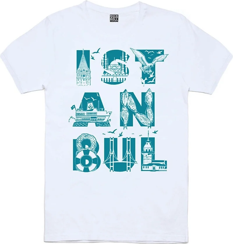 Rock&Roll Istanbul Bicycle Black, Istanbul Letters White Women's 2-Piece Eco Pack T-Shirt