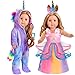 WONDOLL American 2Sets 18inch Doll Clothes Set Amazing Rainbow Unicorn Clothes with Hair Clip and Headband Compatible with All 18 inch Dolls Accessories Gifts for Kids PurpleNo Doll - Image 2