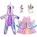 WONDOLL American 2Sets 18inch Doll Clothes Set Amazing Rainbow Unicorn Clothes with Hair Clip and Headband Compatible with All 18 inch Dolls Accessories Gifts for Kids PurpleNo Doll - Image 3