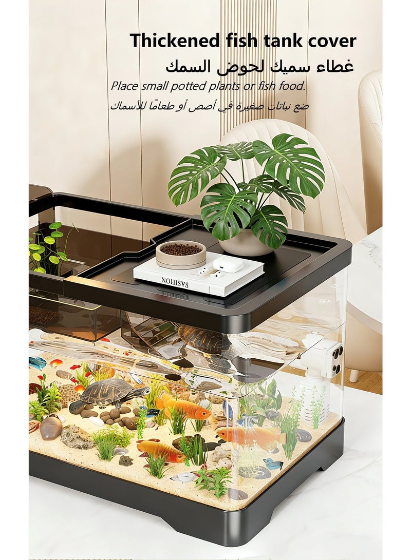 HD Transparent Turtle Fish Tank, Explosion-Proof Waterproof Reptile Habitat with Adjustable Lift Basking Ladder, Cover Plate & Drain Plug, Easy Clean Desktop Aquarium Tank for Small Turtles, Goldfish - Image 4