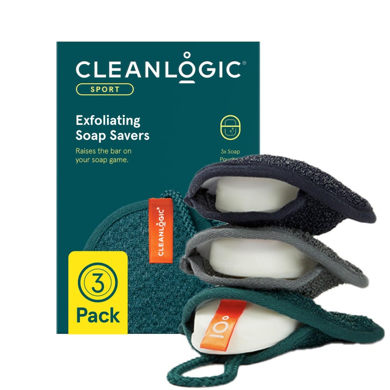 Cleanlogic Men Exfoliating Soap Saver, Sport Exfoliator Scrubber Pouch, Ideal for Post-Workout Cleanse, Daily Skincare Tool for Smooth Clean Skin, 3 Count Value Pack - Image 3