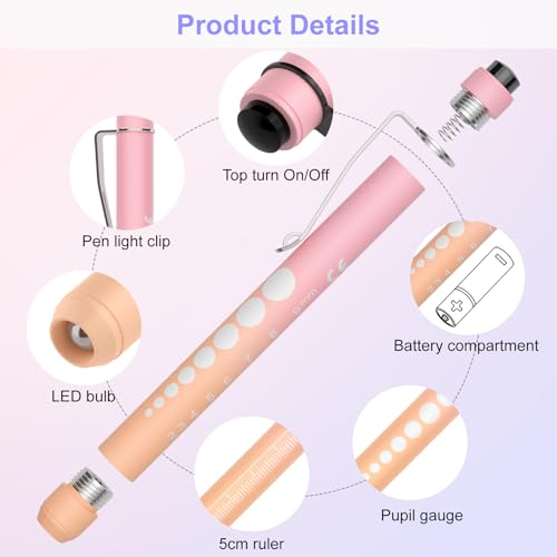 RISEMART 2 Pack Pen Lights for Nurses, Reusable Medical Light with Pupil Gauge and Ruler, White Light LED Penlight for Student Doctors - Image 2