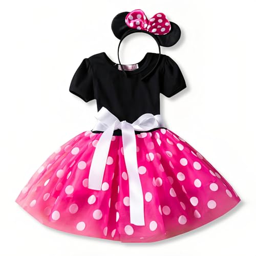 Nileafes Girls Princess Mini Mouse Costume Toddler Birthday Party Fancy Dress Up (4-5 Years,Rose) - Image 1