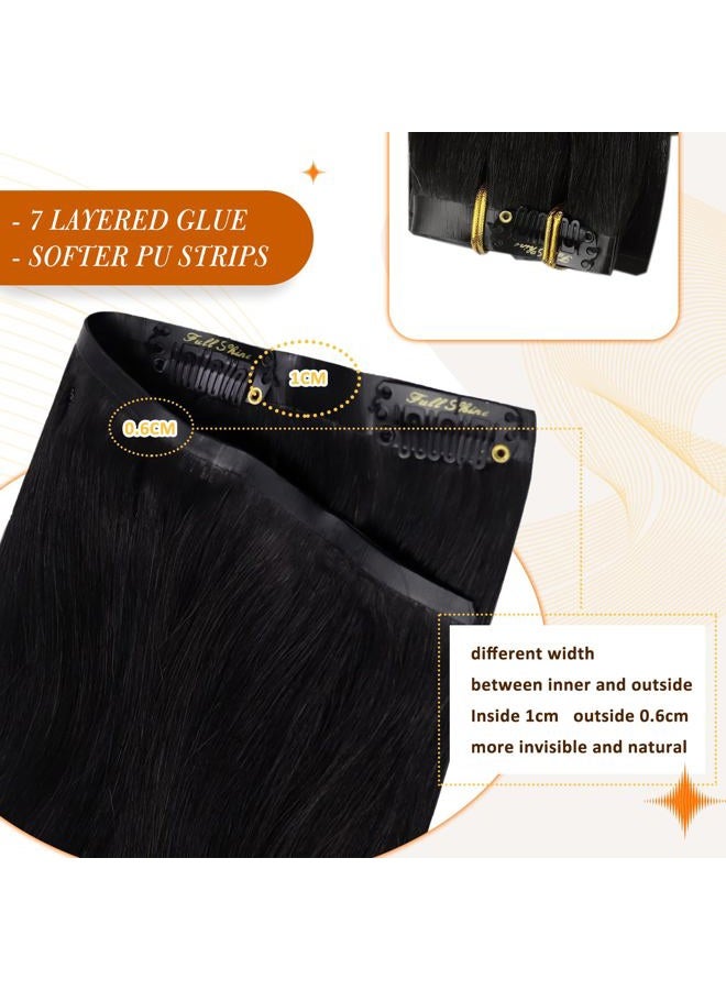 Full Shine Clip in Hair Extensions Real Human Hair Ombre Black Seamless Hair Extensions Clip ins Balayage Black to Light Brown Mix Honey Blonde Invisible Clip in Extensions 12 Inch 8 Pcs 95 g - Image 4