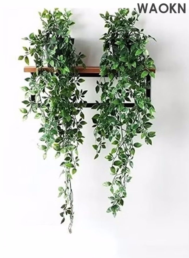 دبليو أيه أو كي أن نبات ماندالا صناعي معلق في أوعية، قطعتان بأوراق صناعية واقعية، نبات معلق مزيف صديق للبيئة مع ديكور في وعاء للمنزل والمكتب ورف حديقة داخلي وخارجي - Image 2