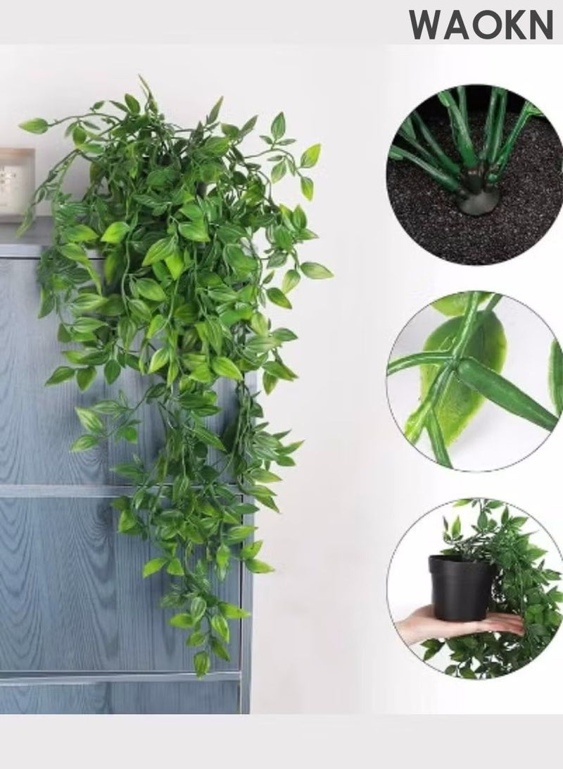 دبليو أيه أو كي أن نبات ماندالا صناعي معلق في أوعية، قطعتان بأوراق صناعية واقعية، نبات معلق مزيف صديق للبيئة مع ديكور في وعاء للمنزل والمكتب ورف حديقة داخلي وخارجي - Image 4