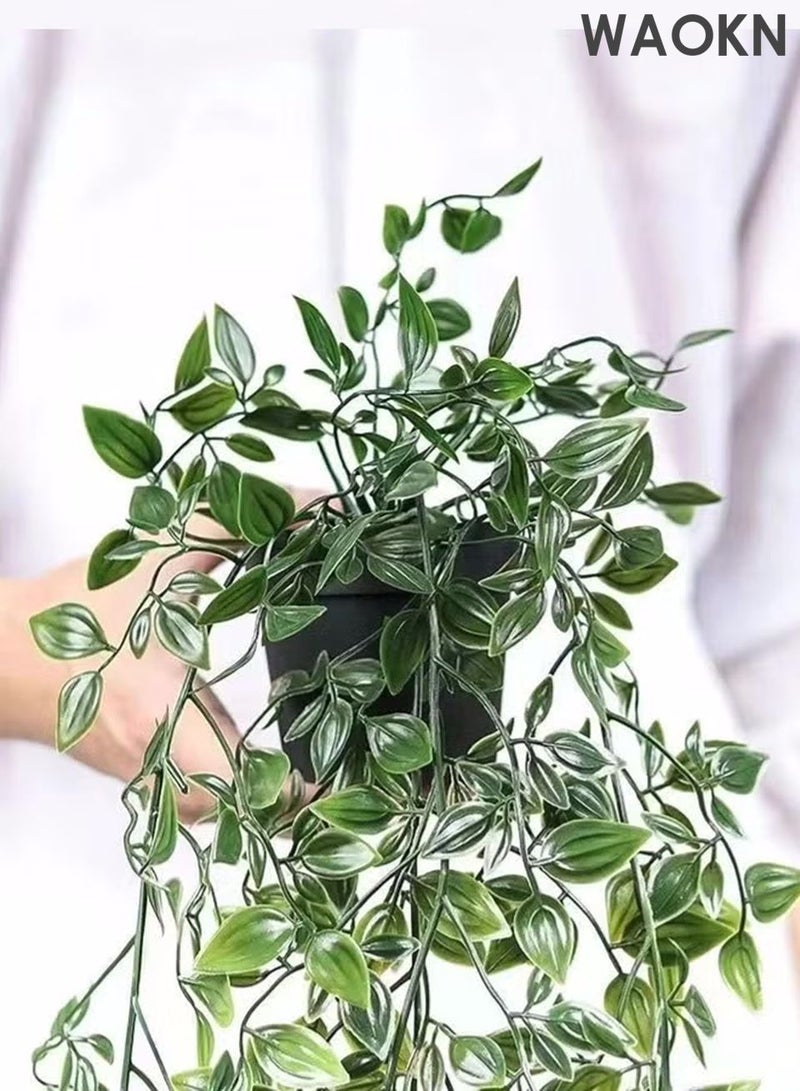 دبليو أيه أو كي أن نبات ماندالا صناعي معلق في أوعية، قطعتان بأوراق صناعية واقعية، نبات معلق مزيف صديق للبيئة مع ديكور في وعاء للمنزل والمكتب ورف حديقة داخلي وخارجي - Image 3