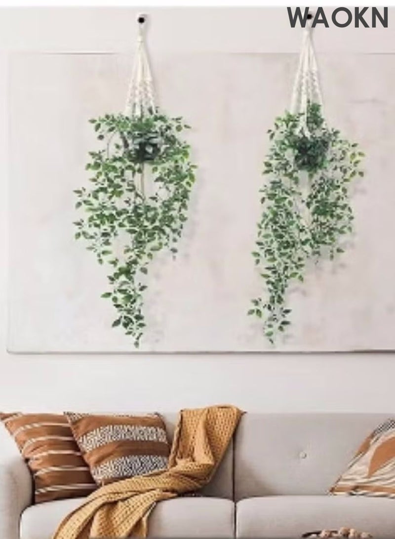 دبليو أيه أو كي أن نبات ماندالا صناعي معلق في أوعية، قطعتان بأوراق صناعية واقعية، نبات معلق مزيف صديق للبيئة مع ديكور في وعاء للمنزل والمكتب ورف حديقة داخلي وخارجي - Image 5