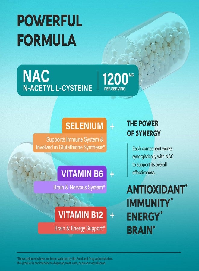 NUTRAHARMONY NAC Supplement | Selenium | B6 | B12 - Antioxidant, Immune Support - N Acetyl Cysteine 600 mg per Capsule, 1200 mg per Serving - Made in USA - Non-GMO, Gluten-Free, Vegan - 240 Caps, 4 Month Supply - Image 4