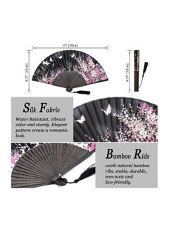 SYOSI Folding Hand Fan for Women's, Chinese Japanese Vintage Bamboo Silk Fans, Elegant Classical Style, for Dance, Performance, Decoration, Wedding, Party, Craft Gift Bamboo Folding Fan  - Image 3