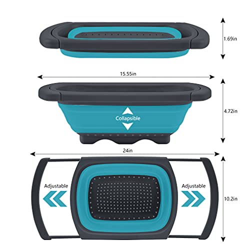 QiMH Collapsible Colanders Set of 3, 4 Quart Colander, 4 Quart Folding Basin, and 6 Quart(1.5 gal) Over the Sink Extendable Colander, Space-saving Silicone Kitchen Foldable Food Strainer - Image 3