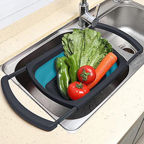 QiMH Collapsible Colanders Set of 3, 4 Quart Colander, 4 Quart Folding Basin, and 6 Quart(1.5 gal) Over the Sink Extendable Colander, Space-saving Silicone Kitchen Foldable Food Strainer - Image 5