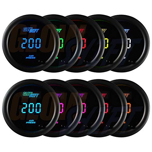 GlowShift 10 Color Digital 200 PSI Air Pressure Gauge Kit - Includes Electronic Sensor - Multi-Color LED Display - Tinted Lens - for Air Ride Suspension Systems - 2-1/16" (52mm) - Image 4