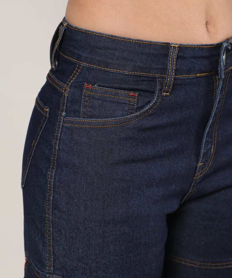 Campus Sutra Women's Dark Blue Straight Fit Cargo Denim Jeans