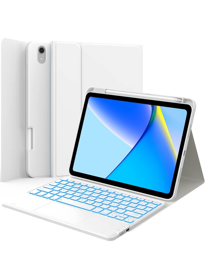Arabic/English  Keyboard Case for iPad 11th Generation(A16,2025) / 10th Generation(2022), Stain-Resistant Cover, 7 Color Backlit, Detachable Keyboard Case with Touchpad and Pencil Holder, white - Image 1