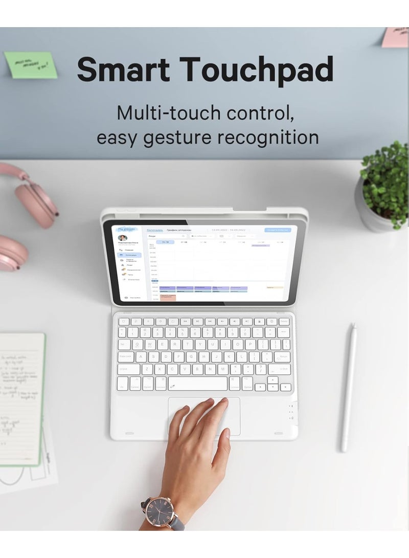 Arabic/English  Keyboard Case for iPad 11th Generation(A16,2025) / 10th Generation(2022), Stain-Resistant Cover, 7 Color Backlit, Detachable Keyboard Case with Touchpad and Pencil Holder, white - Image 4