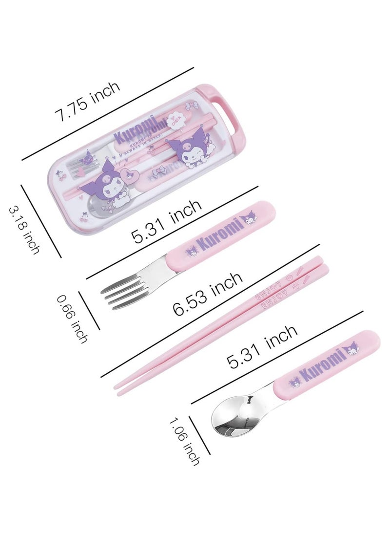 general Kawaii Cartoon Print Portable Cutlery with Shell Cartoon Reusable Cutlery Set Chopsticks Fork Spoon Set Travel Picnic - Image 5