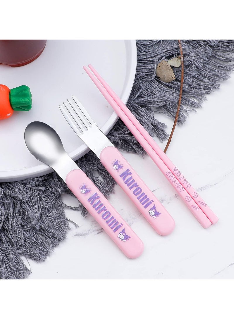 general Kawaii Cartoon Print Portable Cutlery with Shell Cartoon Reusable Cutlery Set Chopsticks Fork Spoon Set Travel Picnic - Image 4