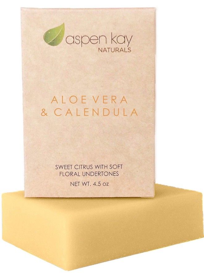 Aspen Kay Naturals Handmade Aloe Vera & Calendula Soap For Face & Body Natural & Organic Ingredients Organic Aloe Vera Calendula & Turmeric Shaving Soap Made In The Usa 45 Oz  - Image 1