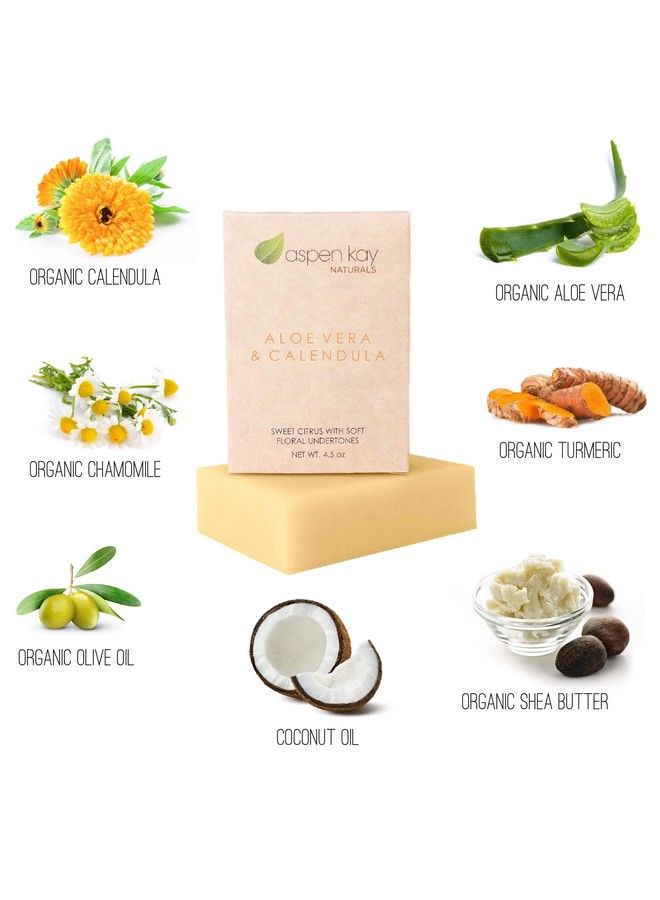 Aspen Kay Naturals Handmade Aloe Vera & Calendula Soap For Face & Body Natural & Organic Ingredients Organic Aloe Vera Calendula & Turmeric Shaving Soap Made In The Usa 45 Oz  - Image 5