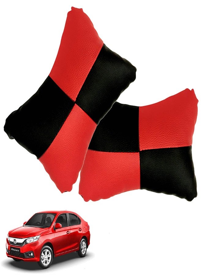 NikrokZ Car Neck Rest Check Design Red Pillow/Cushion (Set of 2) for Amaze_PR1229 - Image 1