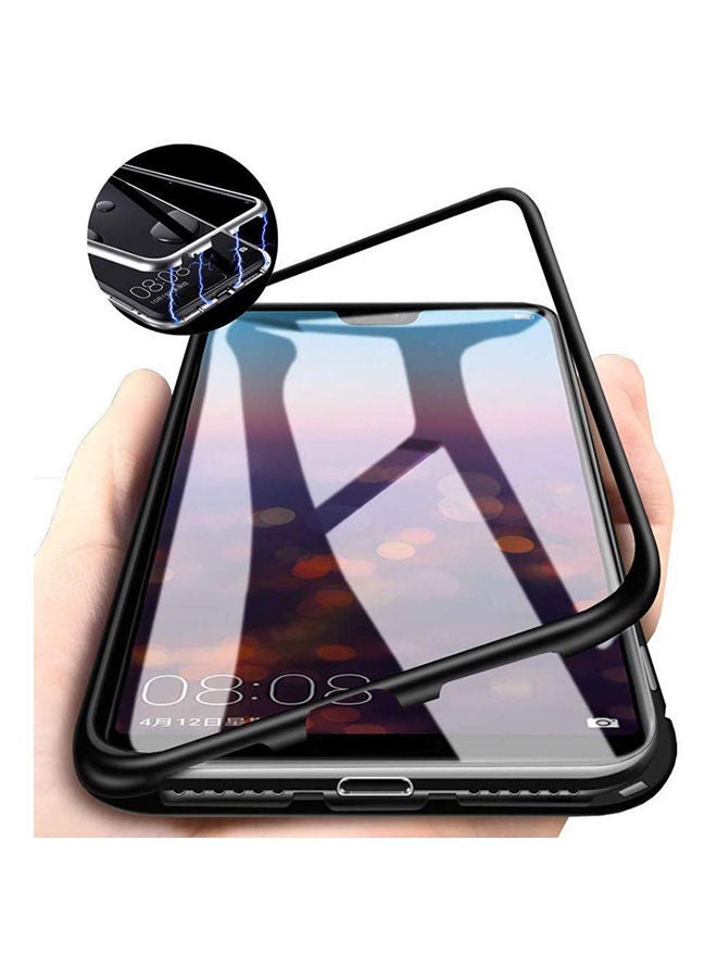 NIBEMINENT Huawei P20 Pro Magnetic Metal Adsorption Strong Magnet Built-In Frame Cover Case With Front & Back Tempered Glass 360° Full Body (Black) Black  - Image 1