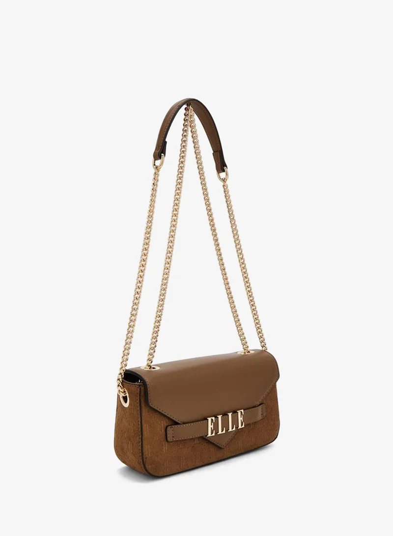 Elle TAN Monogram Embossed Crossbody Bag With Chain Strap for Women | Best Price UAE