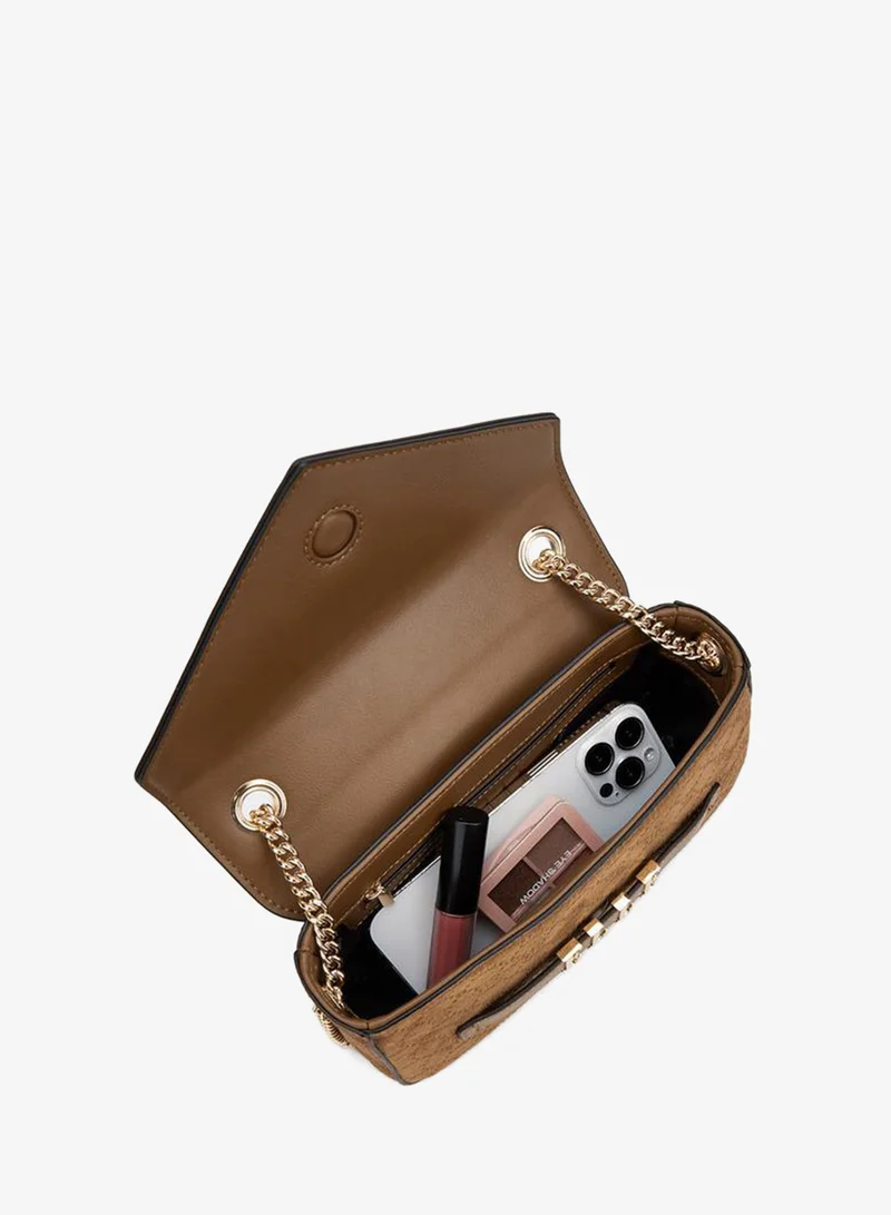 Elle TAN Monogram Embossed Crossbody Bag With Chain Strap for Women | Best Price UAE