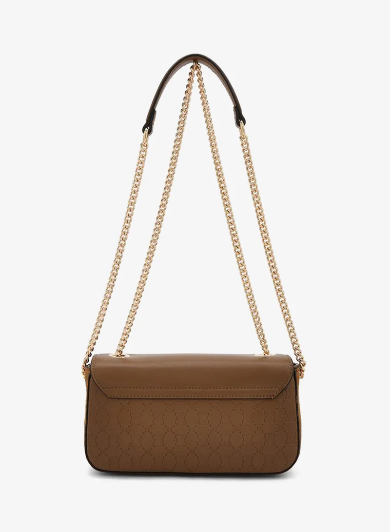 Elle TAN Monogram Embossed Crossbody Bag With Chain Strap for Women | Best Price UAE