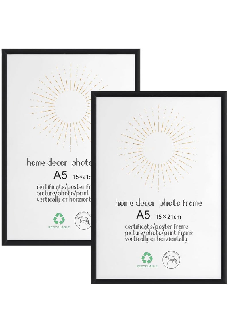 A5 photo frame, 2-pack 21x15cm black Aluminium picture frame, certificate frame for wall mounting or table display, set of 2  - Image 1