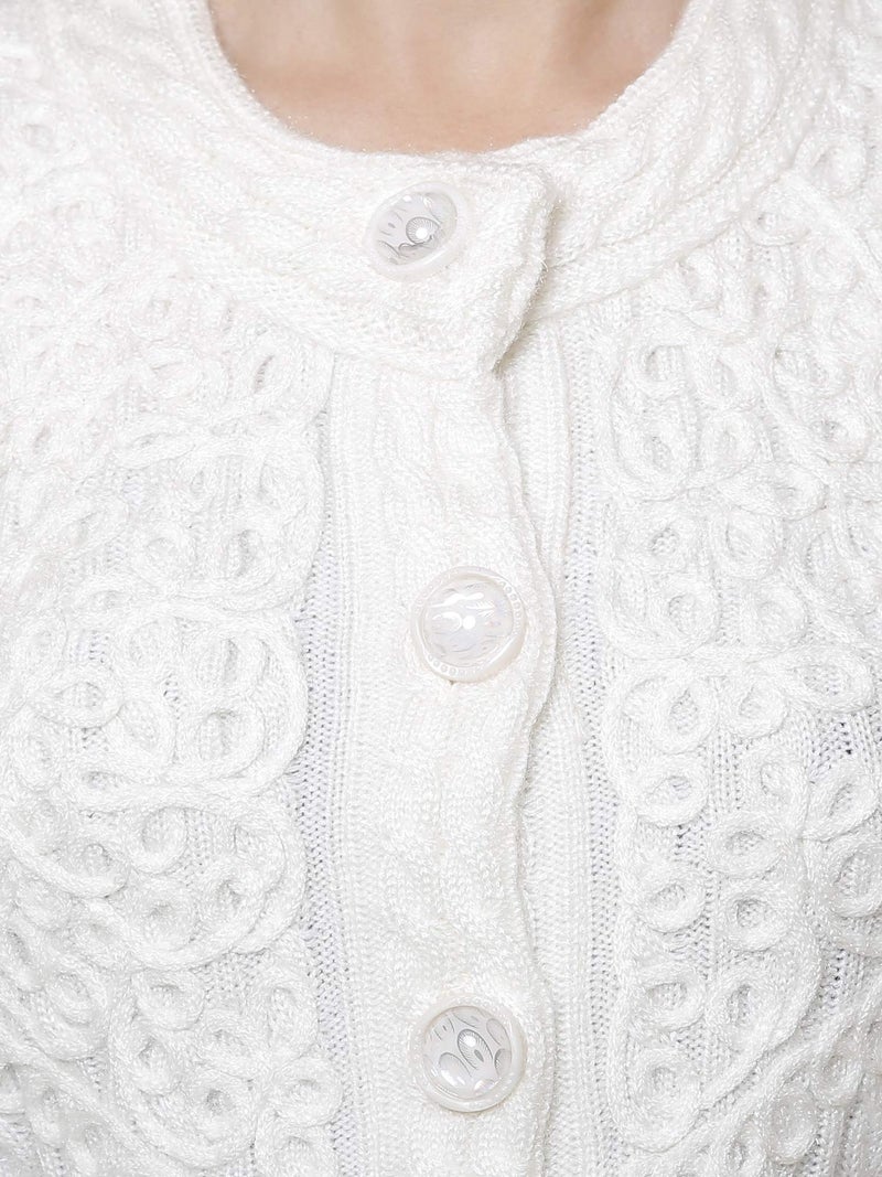 Matelco Embroidered Woollen Round Neck Cardigans with Pockets for Women (3XL, White) - Image 4