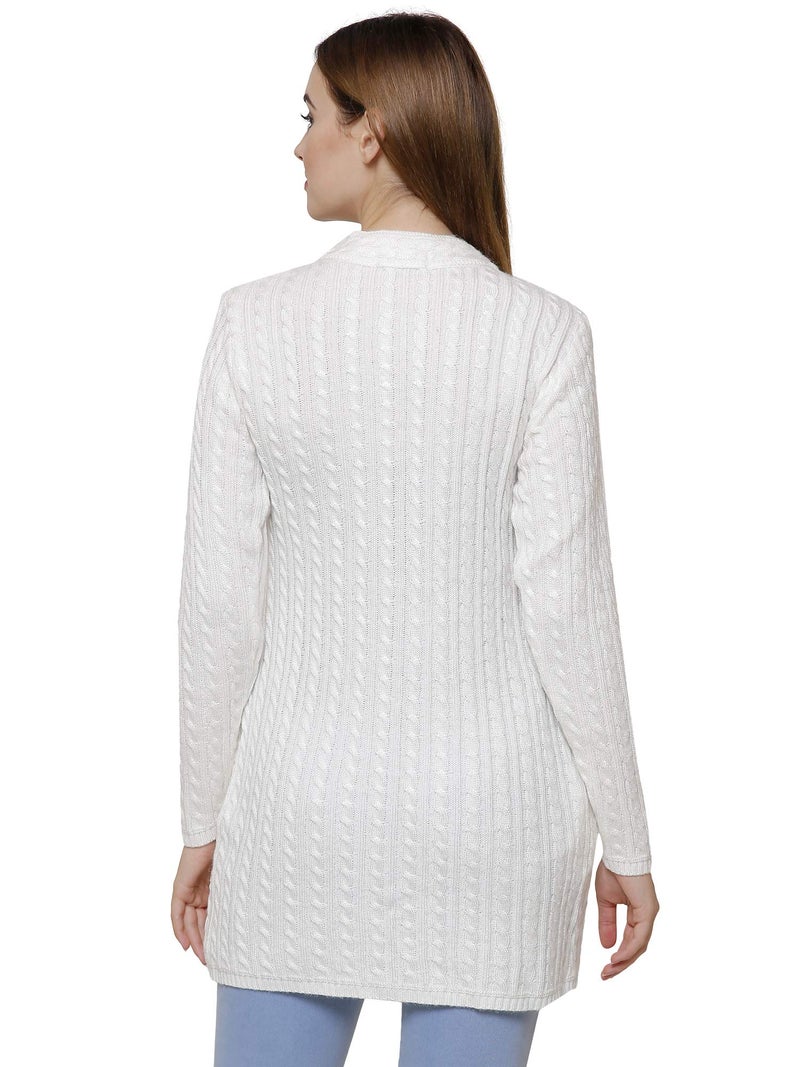 Matelco Embroidered Woollen Round Neck Cardigans with Pockets for Women (3XL, White) - Image 3